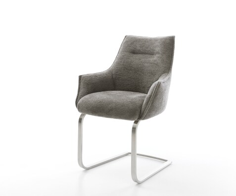 Freischwinger Alja-Flex mit Armlehnen Bouclé Soft Schlamm Freischwinger flach Edelstahl Taschenfederkern