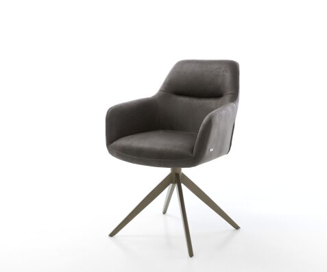 Drehstuhl Pejo-Flex Mikrofaser Anthrazit Vintage Kreuzgestell breit Effektfinish Titan 360° drehbar Wippfunktion Taschenfederkern