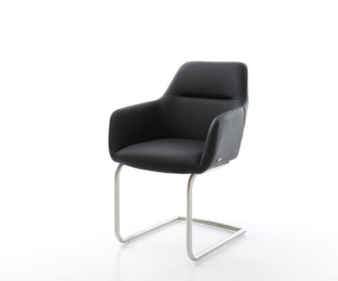 Freischwinger Pejo-Flex Echt-Leder Schwarz Freischwinger rund Edelstahl Taschenfederkern