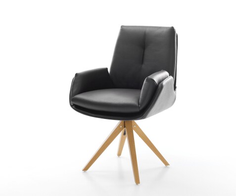 Chaise-pivotante Clea-Flex cuir de vache noir pied en bois angulaire naturel pivotement sur 180°