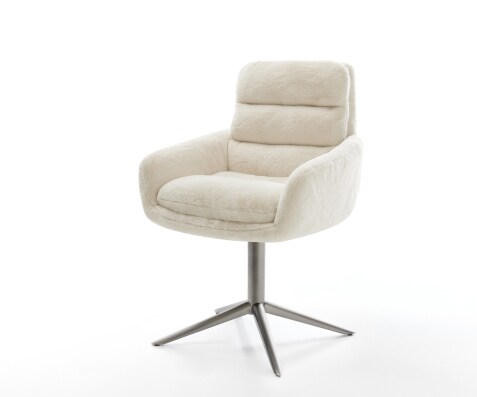 Chaise-pivotante Abelia-Flex avec accoudoirs peluche crème-blanc pied de chaise 4 branches grafiete pivotement sur 360° fonction bascule